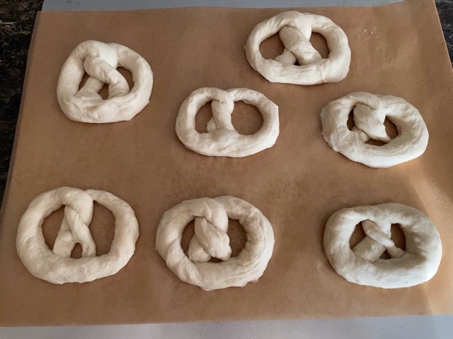 Shaped pretzels ready to be baked