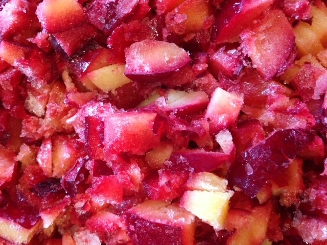 Chopped frozen plums