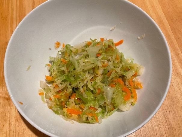 Thawed coleslaw in a bowl.