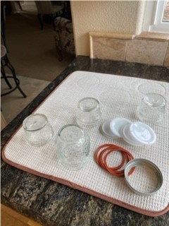 Sanitized canning jars, lids, and rings