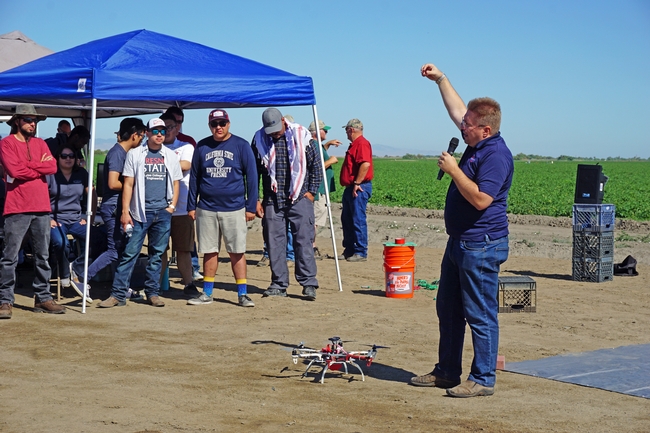 Fresno State electrical engineering professor Gregory Kriehn is conducting research on the use of sensors in farm fields to collect data and transmit the information to drones.