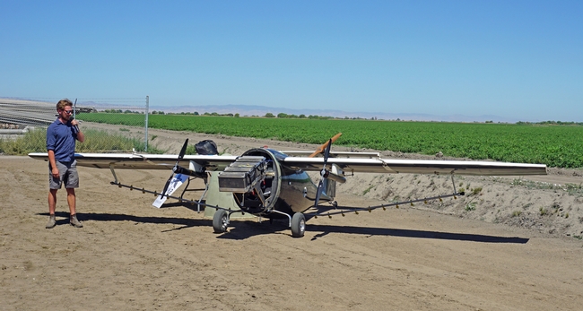 Michael Noricia, co-founder and CEO of Pyka autonomous aerial application said his battery-powered drone can carry 200 pounds of chemicals to spray on crops.