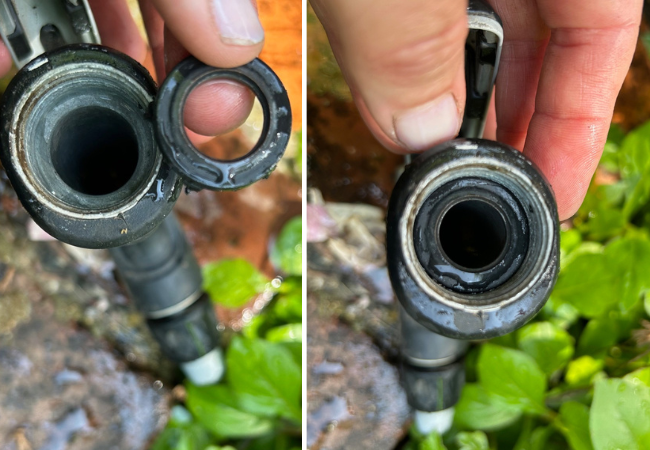 A simple fix is to replace the o-rings in hoses and watering tools.