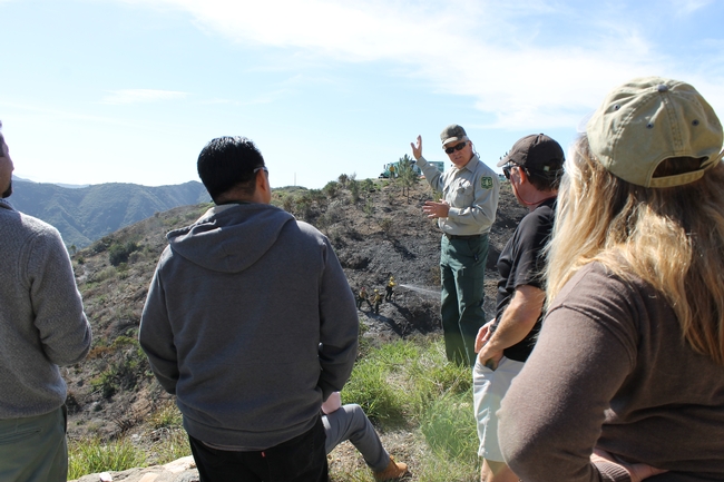 Teachers learning about fire ecology from the Forest Service.