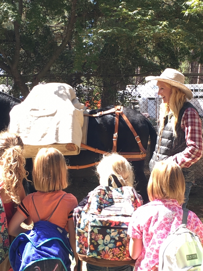 Students learn about pack mules from SFREC employee, Maddison Easley.