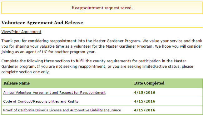 Reappointment Request Saved Date Completed Displayed
