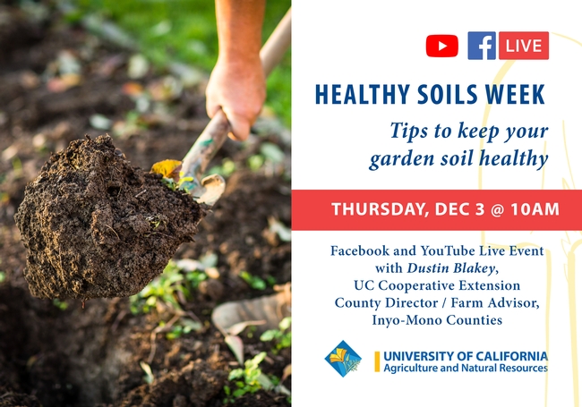 Thursday, Dec., 3 at 10 am, Tips to keep your garden soil healthy. Speaker Dustin Blakey