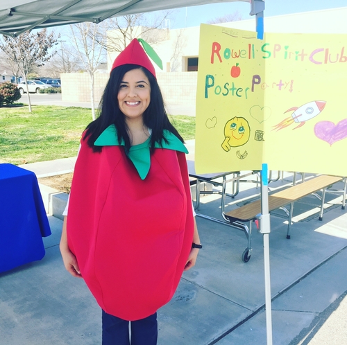 I dressed up as a tomato for Rowell Elementary first poster party.
