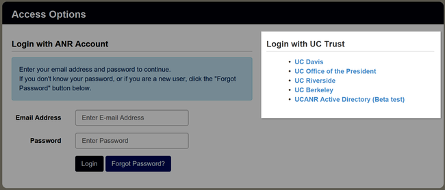 Location of UC Trust and ANR logins