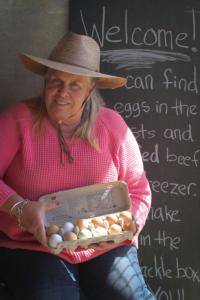 Kitty Dolcini at her egg stand
