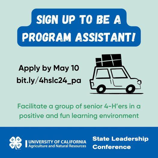 Sign up to be a program assistant! Apply by May 10. Facilitate a group of senior 4-Hers in a positive and fun learning environment