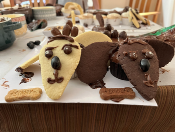 Dogs made of cupcakes and cookies