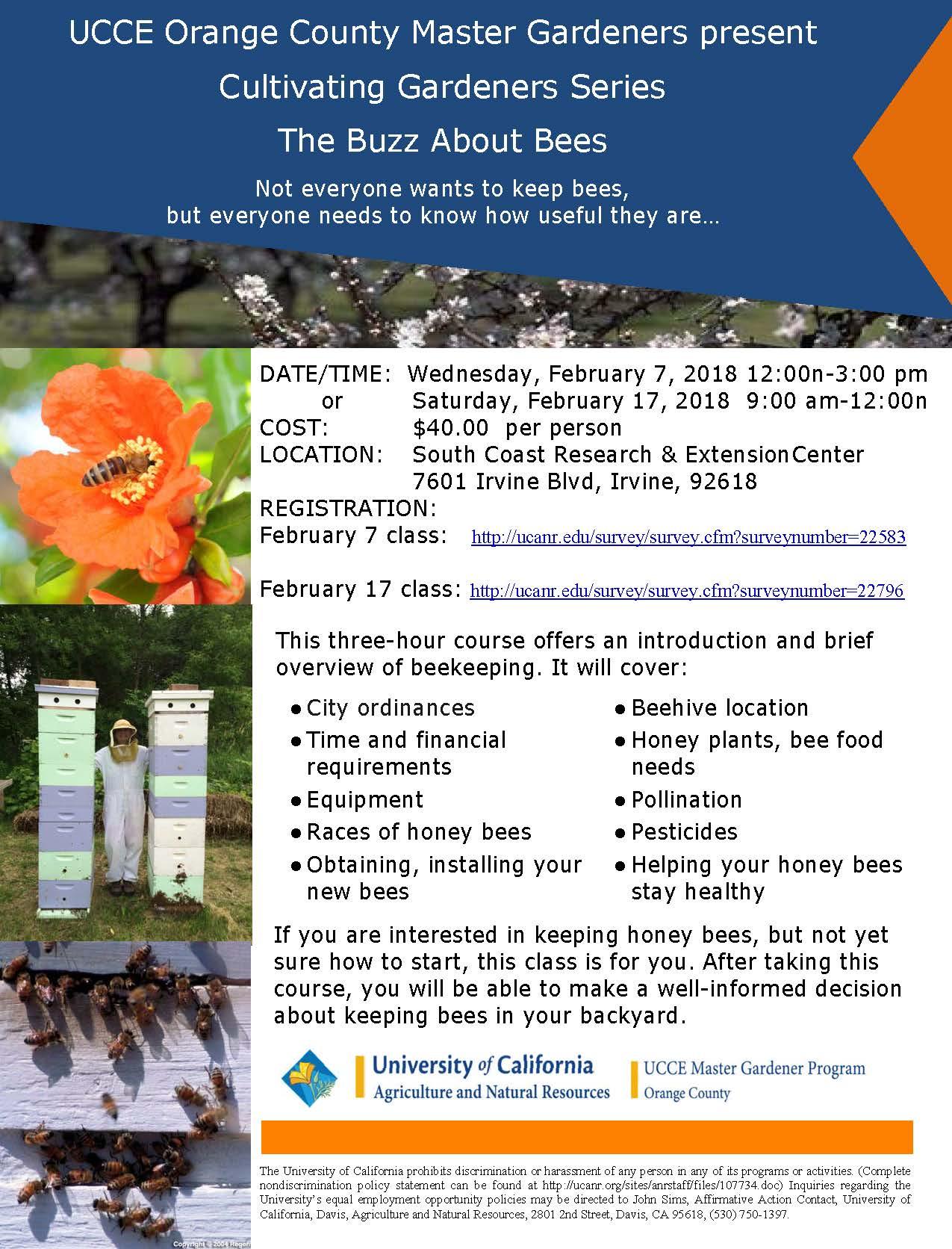 Flyer Beekeeping Classes February 2018