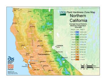 USDA Plant Hardiness Zone Map, Northern California. Source: USDA