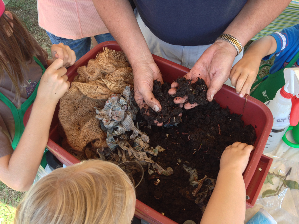 Composting is cool! Kids learn about how worms turn veggie scraps into soil.