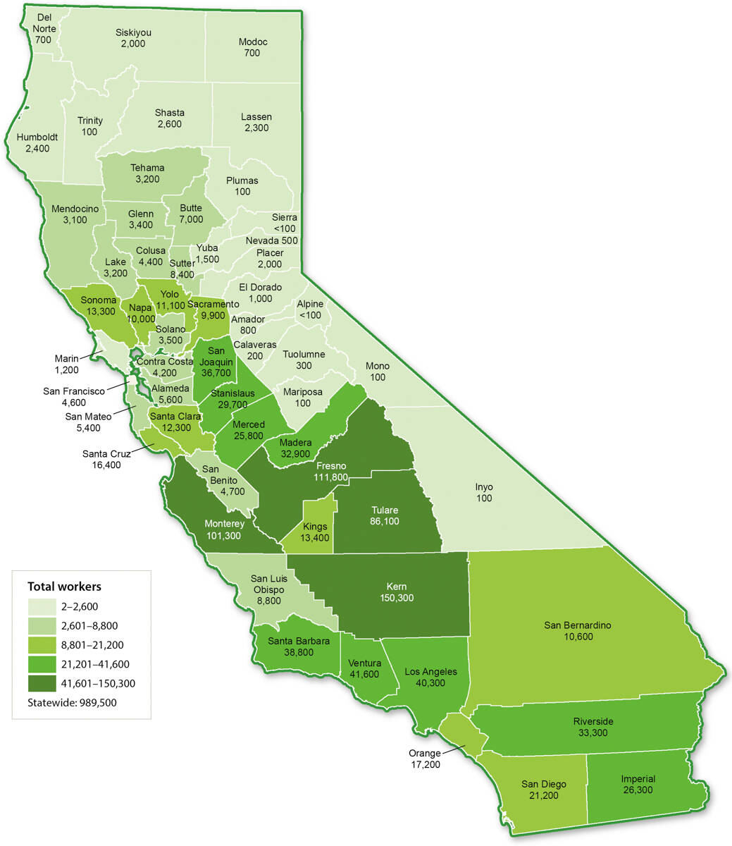 Farmworkers by county, 2016.