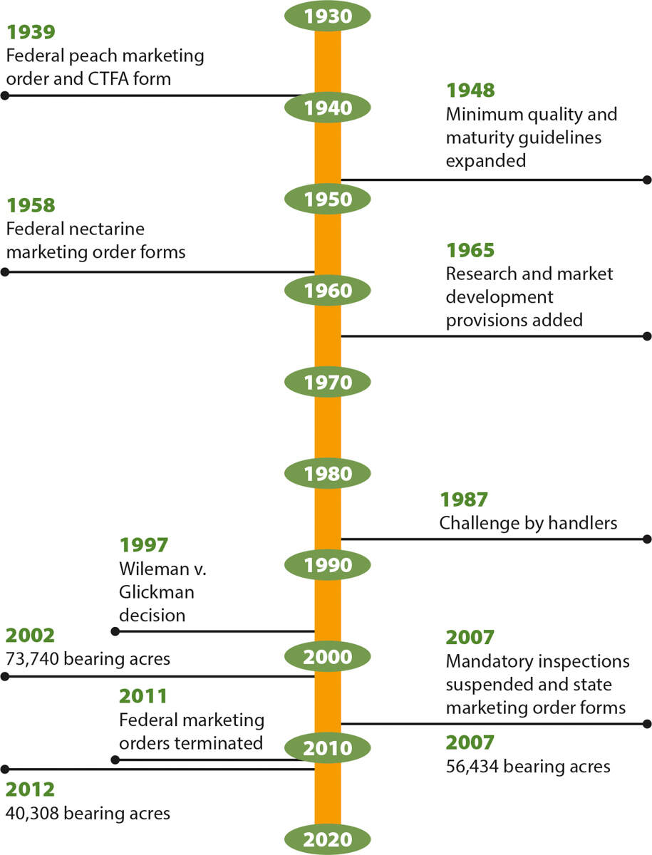 Fresh peach and nectarine industry and marketing order timeline.