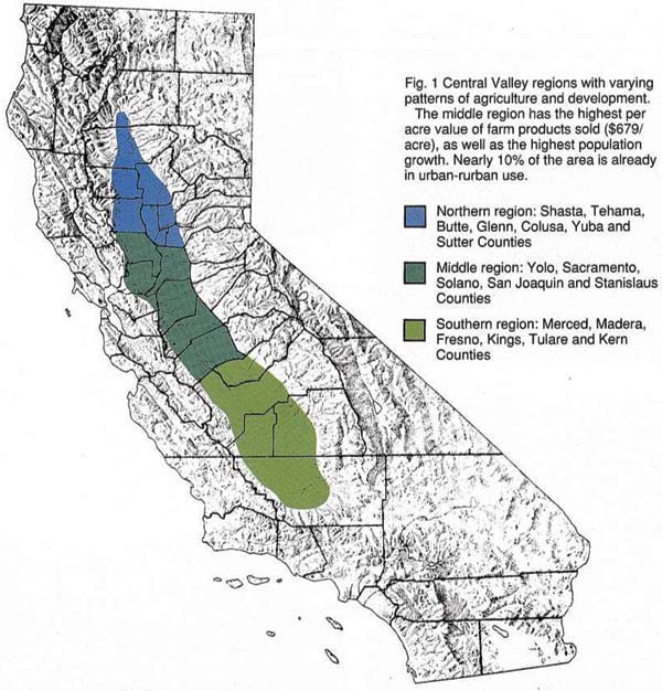Central Valley regions with varying patterns of agriculture and development.
