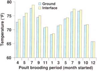 The ground temperature (2 inches into the soil) varied by less than 1°F from the interface temperature (between the soil and litter).
