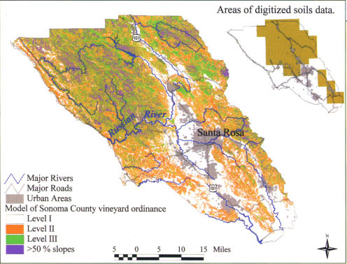 Model of vineyard ordinance for Sonoma County, using soils data where available.