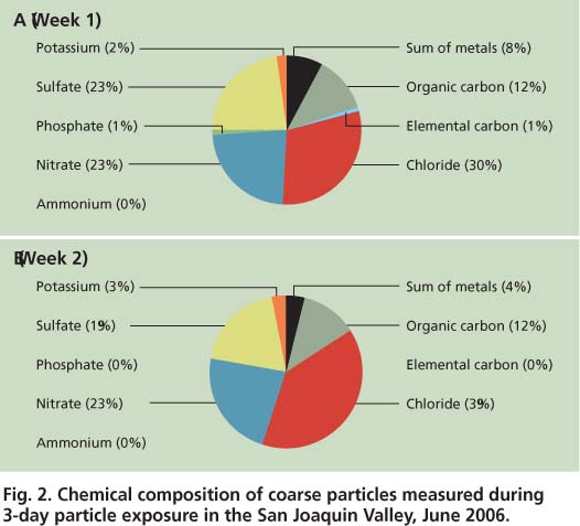 Chemical composition of coarse particles measured during 3-day particle exposure in the San Joaquin Valley, June 2006.