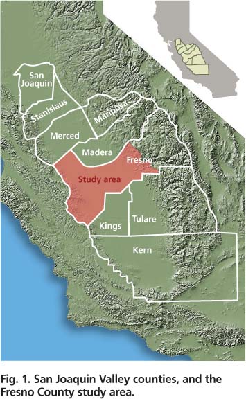 San Joaquin Valley counties, and the Fresno County study area.