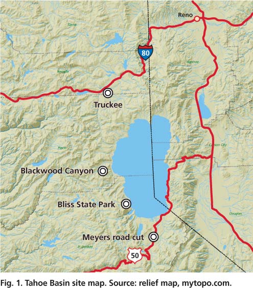 Tahoe Basin site map. Source: relief map, mytopo.com.