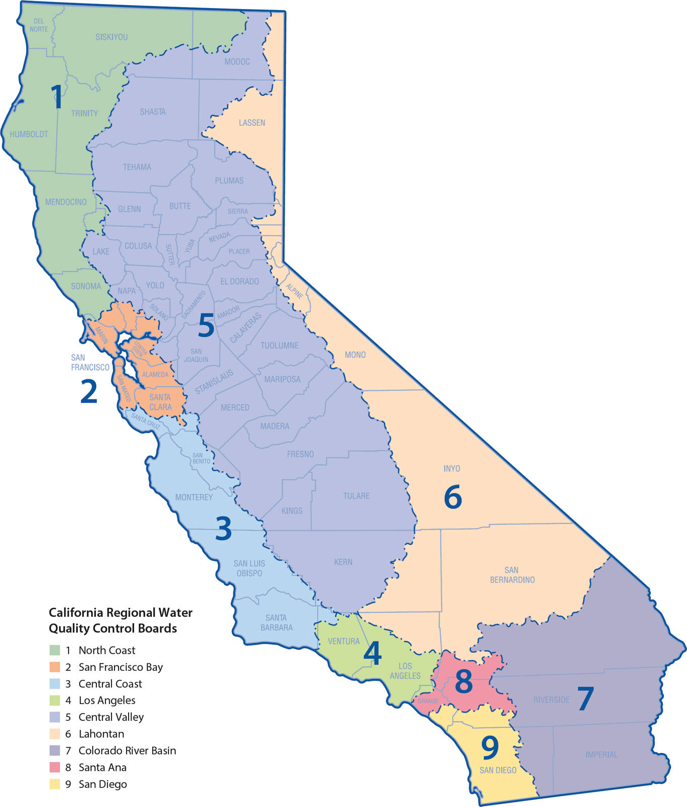 The Central Coast Regional Water Quality Control Board is one of nine statewide; each water quality control board issues permits and enforces requirements at the local level. Map of California regional water quality control boards adapted from California Water Boards brochure (revised May 2013).