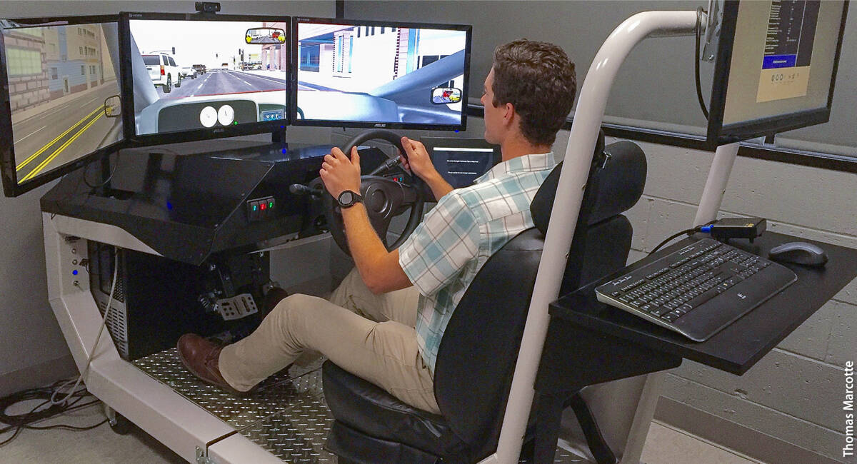 Researchers at the UC Center for Medicinal Cannabis Research at UC San Diego are studying the effect of different dosages of THC on driving. Participants complete a full day of testing in a driving simulator after consuming THC in specified doses.