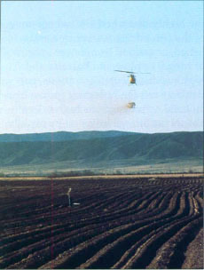 A helicopter seeds fourwing saltbush, allscale saltbush, California buckwheat and California poppy.
