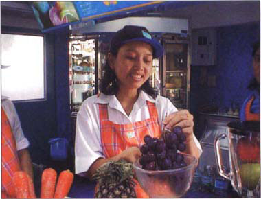 California exports about 200,000 boxes of table grapes to Thailand annually, in a Bangkok fresh juice shop, Red Globe grapes are destined for the blender.