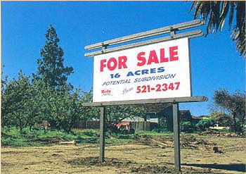 In California's agriculturally rich Central Valley, community leaders had generally positive impressions about easements but there were few enthusiastic supporters. In Patterson, land was offered for subdivision.