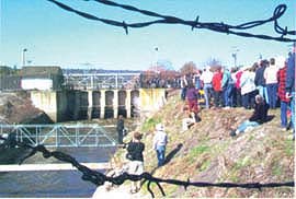 On March 29, 2002, the headgates at Canal A in Klamath Falls, Ore., were opened to provide irrigation water for Klamath Project farmers. Coastal commercial fishermen subsequently filed a lawsuit to maintain adequate flows on the Klamath River for migrating coho salmon.