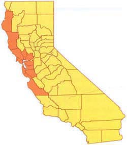 The 12 counties where the SOD pathogen has been detected are Humboldt, Mendocino, Sonoma, Marin, Napa, Solano, Contra Costa, Alameda, San Mateo, Santa Clara, Santa Cruz and Monterey.