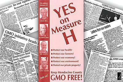 Left, in March 2004, Mendocino County passed Measure H, which bans the growing of genetically engineered plants and animals. Proponents were concerned about cross-contamination of organic crops by biotech seeds and crops.