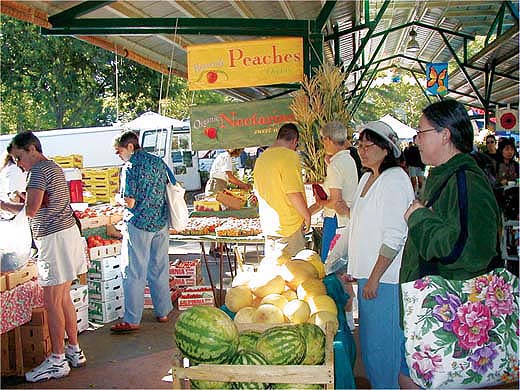 To encourage produce consumption among low-income consumers, the USDA could expand its Farmers' Market Nutrition Program, which provides $20 million in coupons annually to low-income and elderly persons for farmers' market purchases. Left, shoppers at the popular Davis Farmers Market.