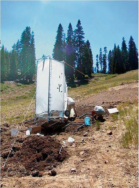 A rainfall simulator was used to measure sediments in runoff under a variety of soil and groundcover conditions in the Lake Tahoe Basin.