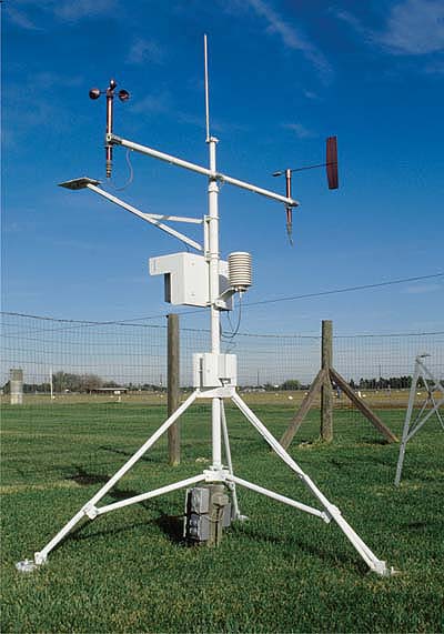It is well known that climate is an important factor influencing crop yields from year to year. Weather-based yield forecasts can be developed at lower cost than field surveys, and with longer lead times. Above, a weather monitoring station.