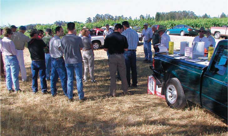 Grape growers who participate in partnerships assess their own practices and develop action plans to reduce vineyard impacts on the environment, wildlife and people. Field days, such as this one hosted by the Sonoma County Winegrape Commission, provide hands-on exposure to best practices.