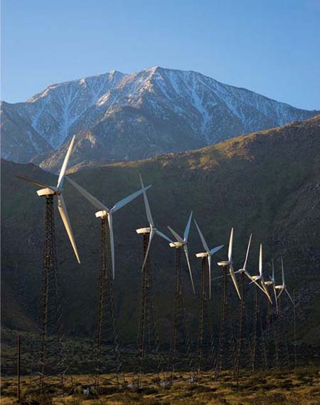 Carbon markets, both regulated and voluntary, set caps for greenhouse-gas emissions. When polluters exceed these targets, they can pay to mitigate or offset the environmental damage. For example, investments in cleaner wind power can offset more heavily polluting sources. Above, a Palm Springs wind farm.
