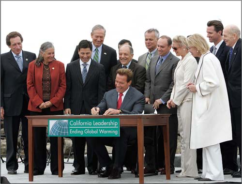 On Sept. 27, 2006, on Treasure Island in San Francisco, Gov. Arnold Schwarzenegger signed AB32, landmark legislation to address climate change by reducing California's greenhousegas emissions to 1990 levels by 2020. Among its provisions, AB32 authorizes the California Air Resources Board to institute market-based emissions trading.