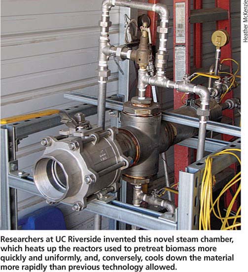Researchers at UC Riverside invented this novel steam chamber, which heats up the reactors used to pretreat biomass more quickly and uniformly, and, conversely, cools down the material more rapidly than previous technology allowed.