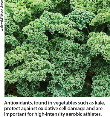 Antioxidants, found in vegetables such as kale, protect against oxidative cell damage and are important for high-intensity aerobic athletes.