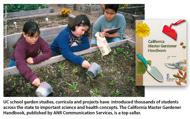 UC school garden studies, curricula and projects have introduced thousands of students across the state to important science and health concepts. The California Master Gardener Handbook, published by ANR Communication Services, is a top seller.