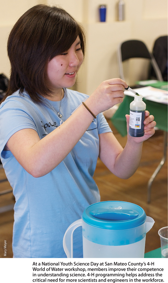 At a National Youth Science Day at San Mateo County's 4-H World of Water workshop, members improve their competence in understanding science. 4-H programming helps address the critical need for more scientists and engineers in the workforce.