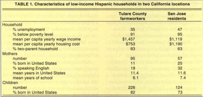 Characteristics of low-income Hispanic households in two California locations