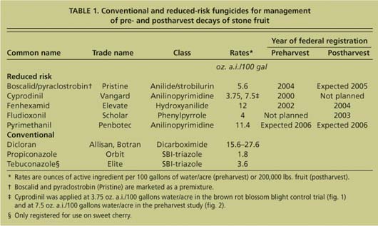 Conventional and reduced-risk fungicides for management of pre- and postharvest decays of stone fruit