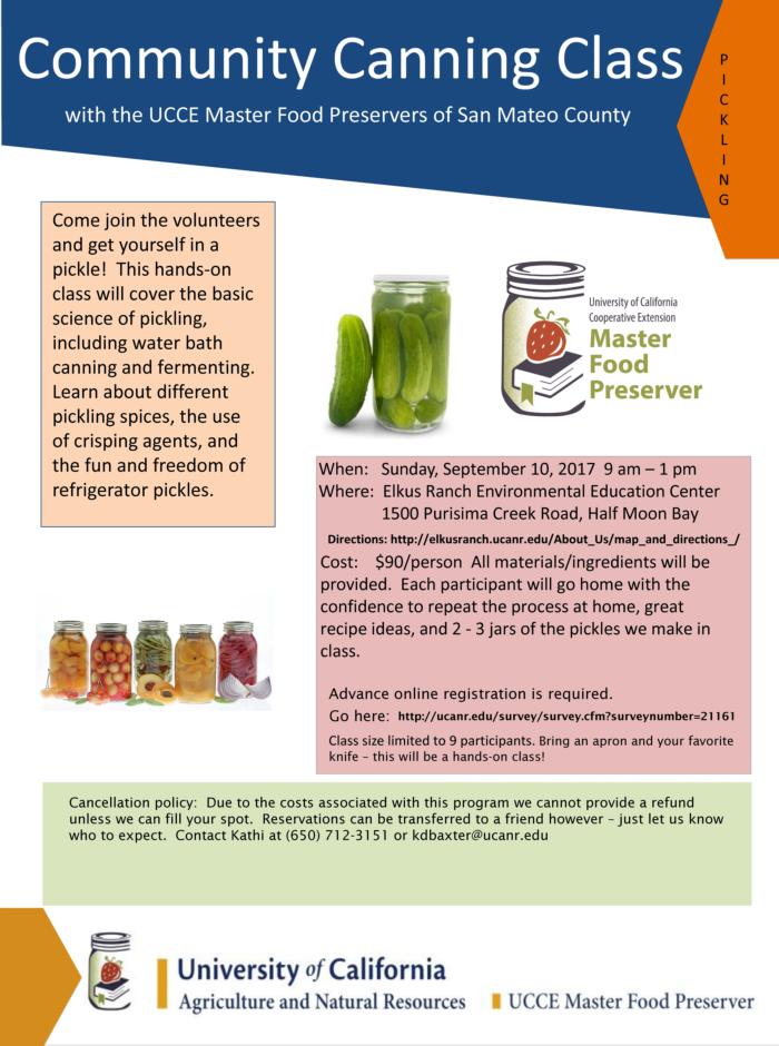 community canning class flyer - pickling 2017