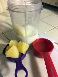 Add 1/4 cup pineapple and 1/8 cup (or 2 Tbsp) pineapple juice.