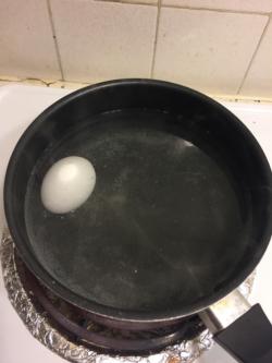 Boil 1 egg for 12 minutes. When done, remove from pot.